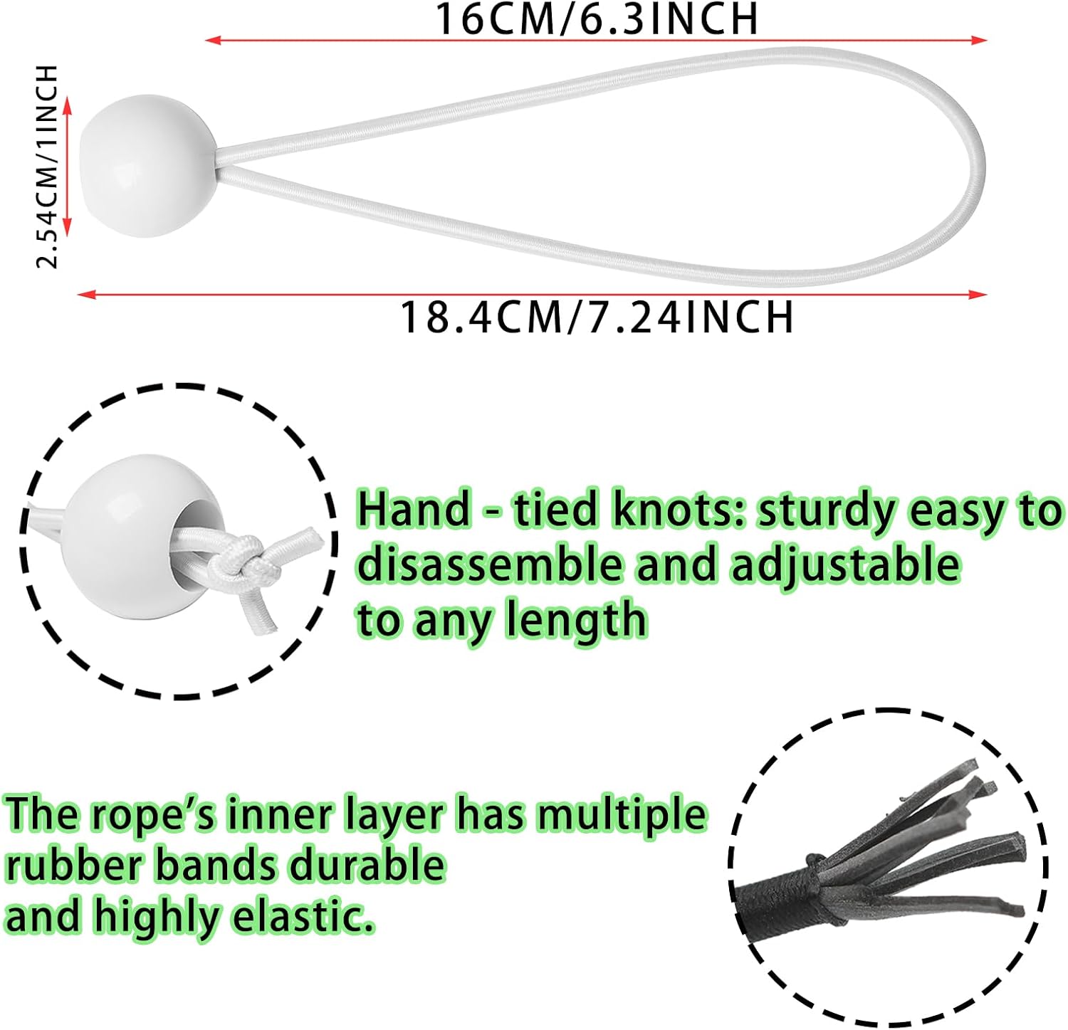 Ball Bungee Cord, 6 Inch Heavy Duty Bungee Cord Balls Canopy Tarp Tie Down for Camping, Tents, Cargo,Holding Wire and Hoses, Patio Umbrellas, Awning,Shelter 10 Pcs (White)