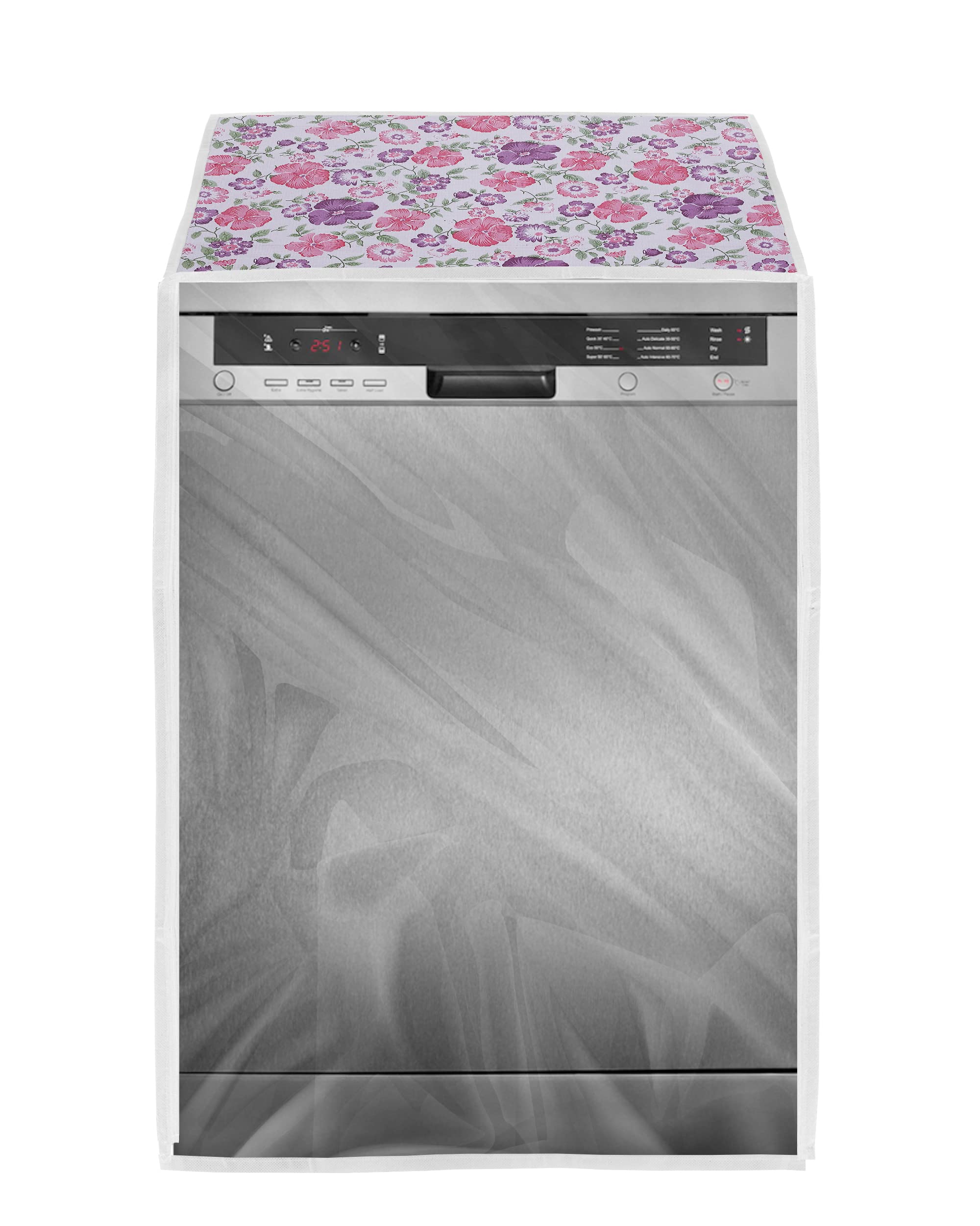 Classic® Dishwasher Cover Suitable for Bosch of 12, 13, 14 and 15 Place Setting (63cmsX63cmsX81cms, White & Pink Flower) 3