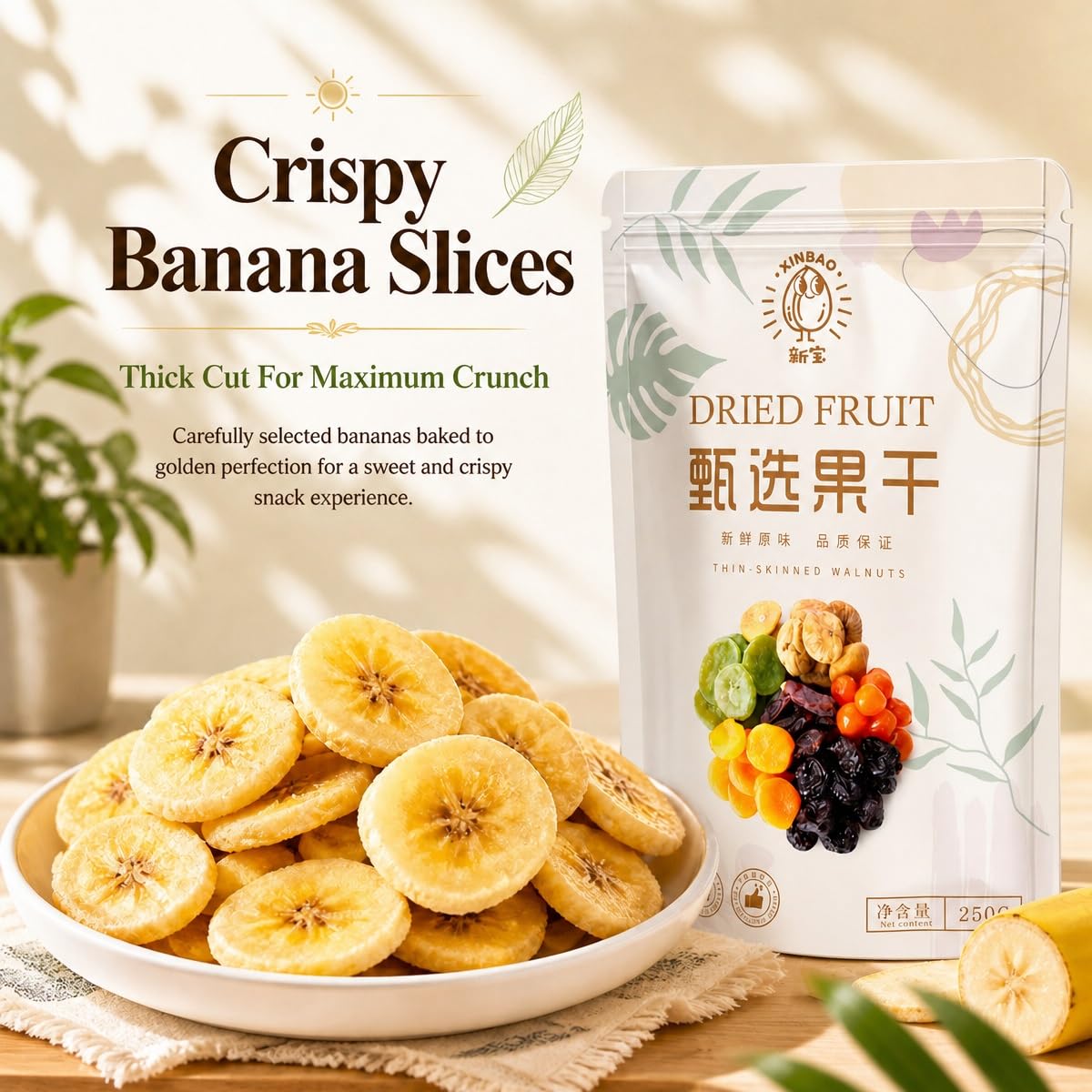 Chips Banana Crujientes Fruta Seca Snack Horneado Lento