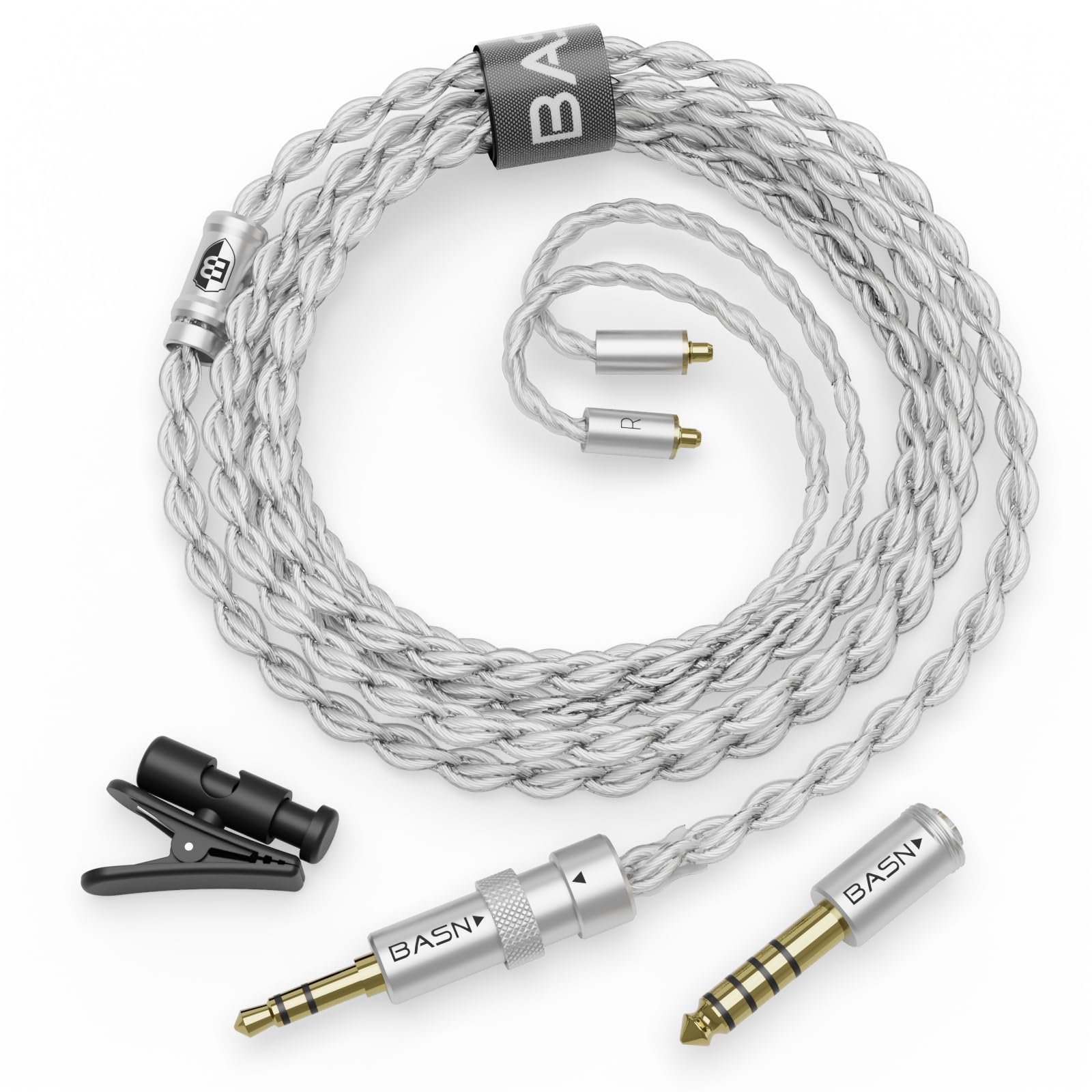 BASN DC100 MMCX IEM Cable, 392 Cores Silver-Plated OFC in Ear Monitor Litz Cord, 4.9ft Headphone Replacement Wire with Interchangeable 3.5mm/4.4mm Plug for Musician Audiophile Earphone (White, MMCX)-image-3