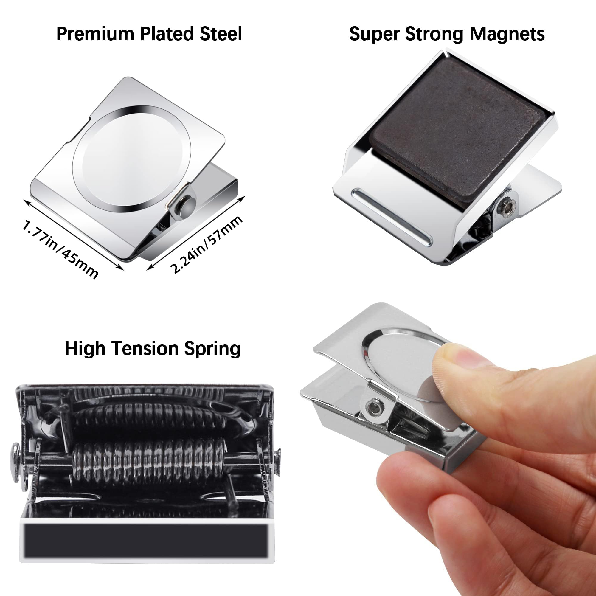 Clips magnéticos de 1.77 pulgadas, paquete de 12 clips magnéticos resistentes para pizarra blanca, refrigerador, aula, clips de metal magnéticos grandes para colgar