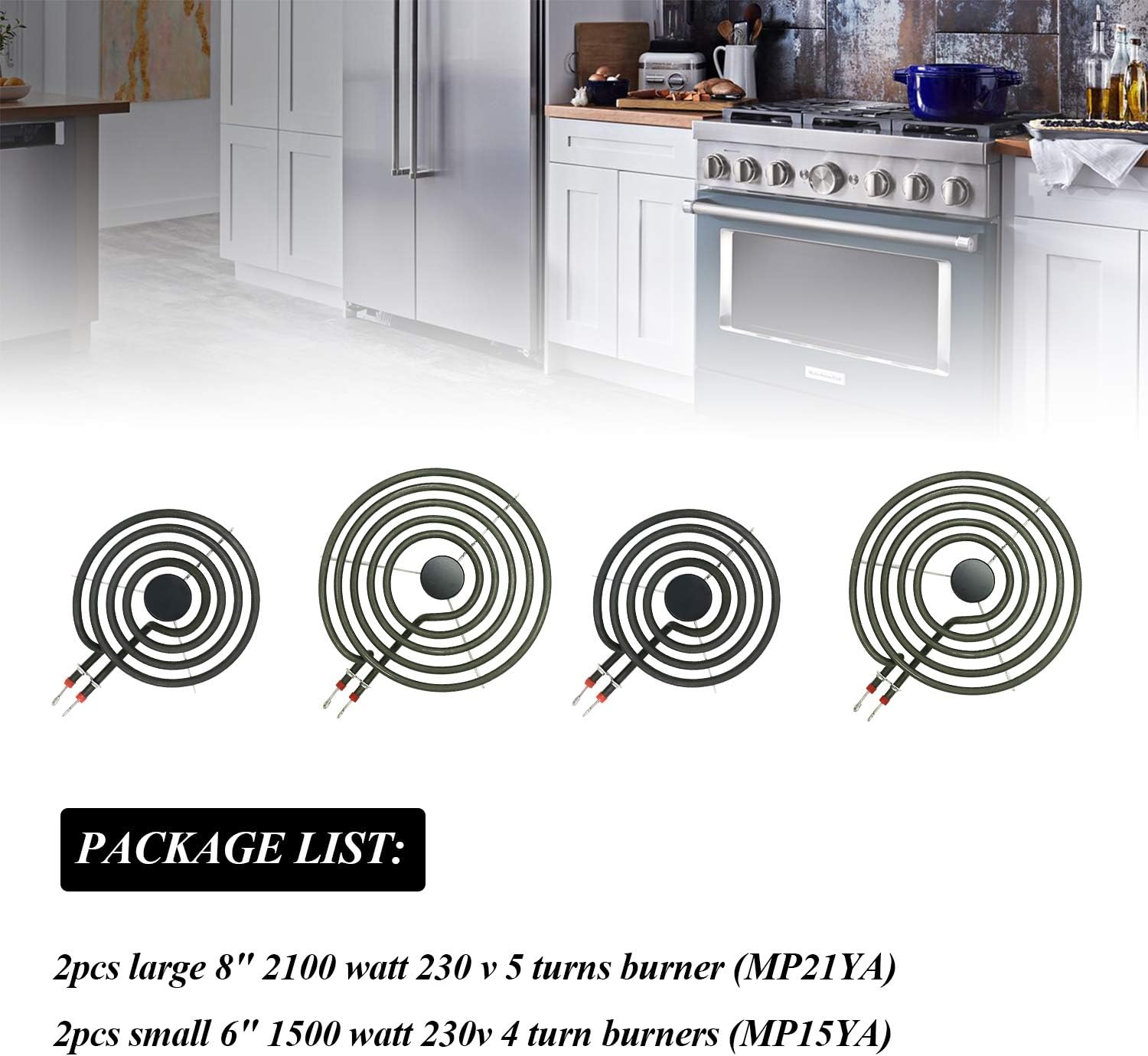 MP22YA Electric Range Burner Element Unit Set Electric Range Burner Element Coil Unit Set (2pcs MP15YA & 2pcs MP21YA) Burner Element Replacement for Whirlpool Electric Range Stove : Appliances