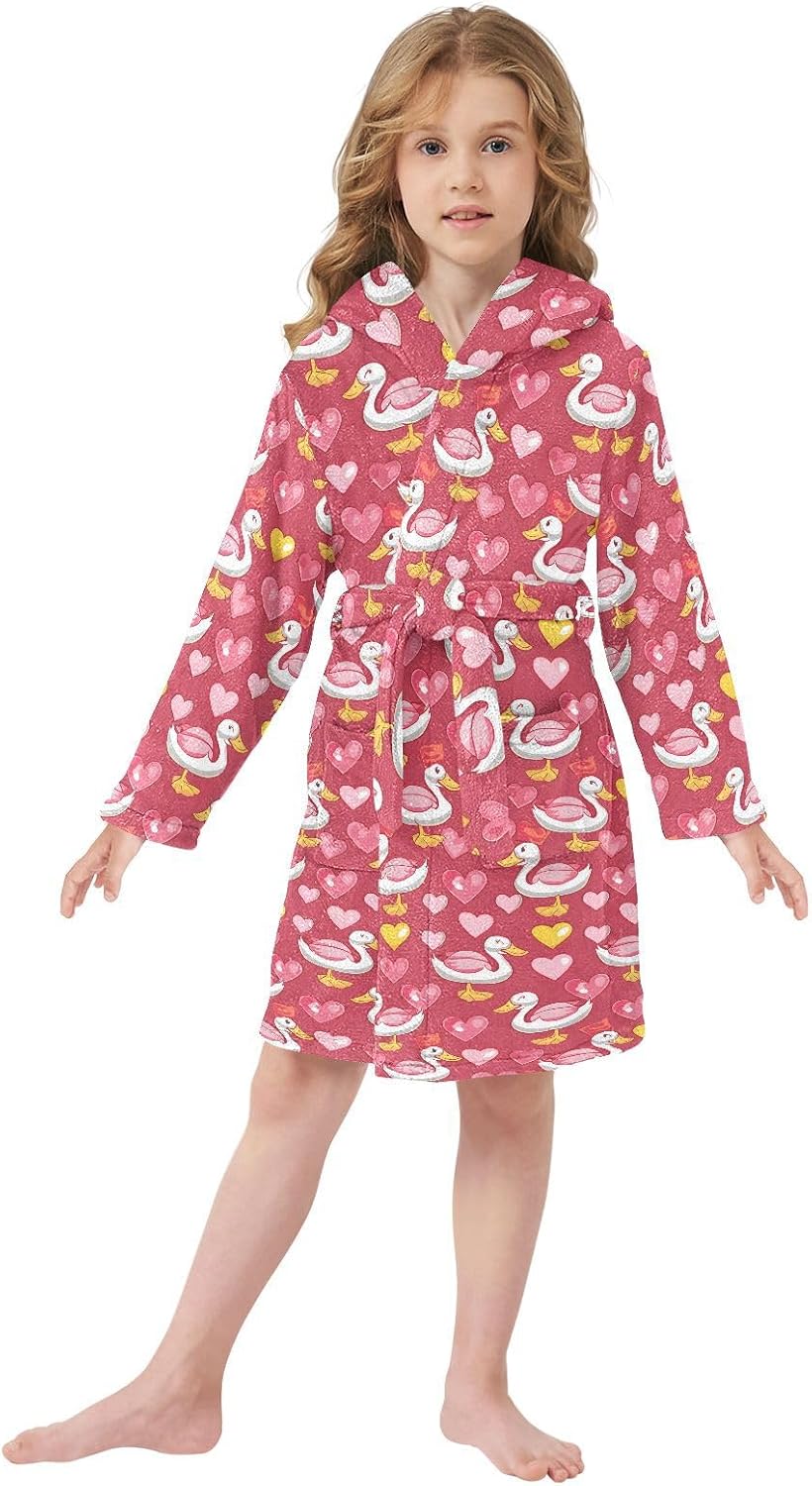 senya Duck and Love Toddler Hooded Bathrobe Kids Soft Plush Bath Towel Robes for Boys Girls 2-12 Years