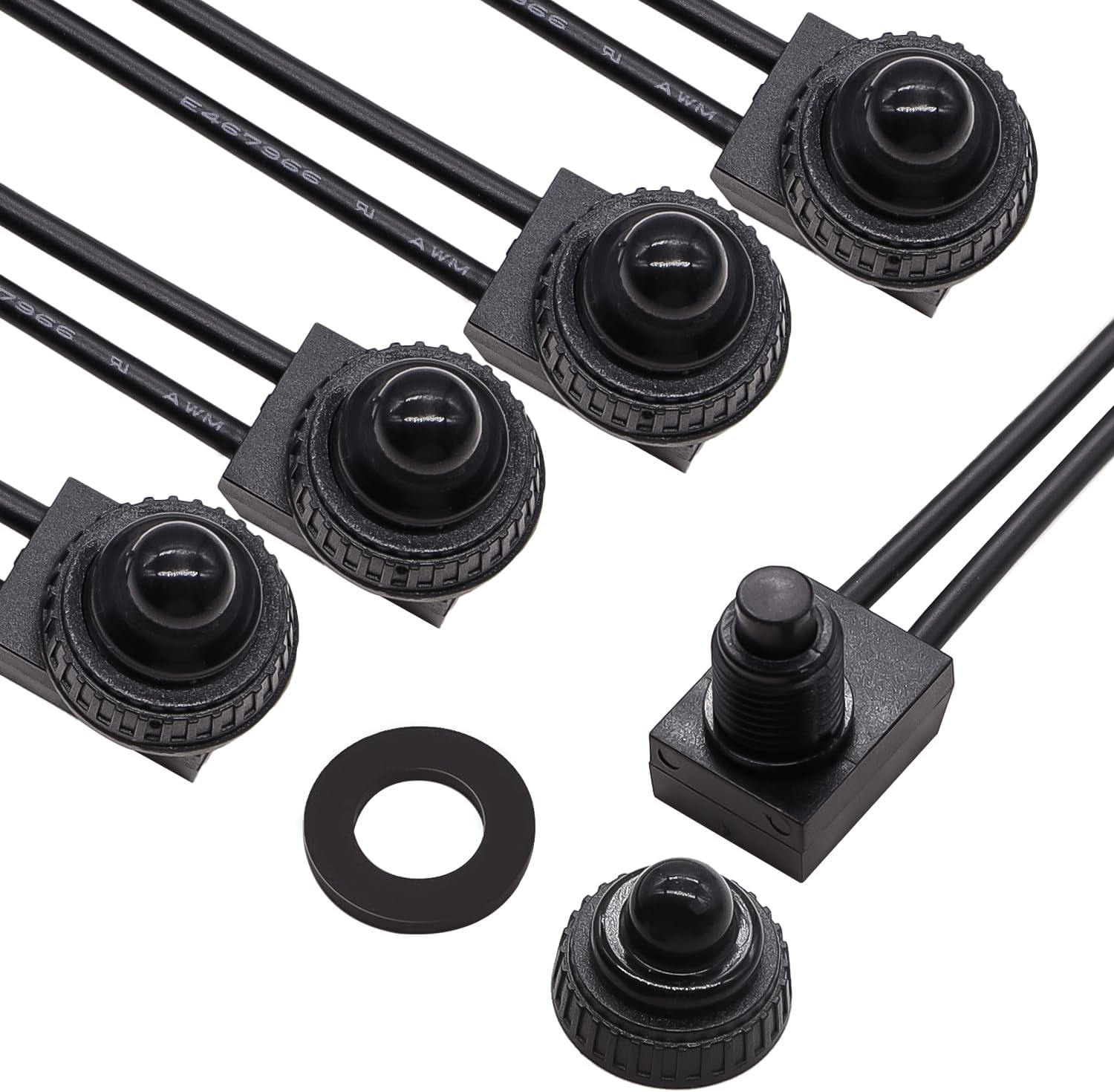 mxuteuk 5pcs 12V RV Waterproof Push Button Switch Black ON/Off SPST Switch with 4.52inch Lines for RV/Motorcycle/Car MXU-KP-107