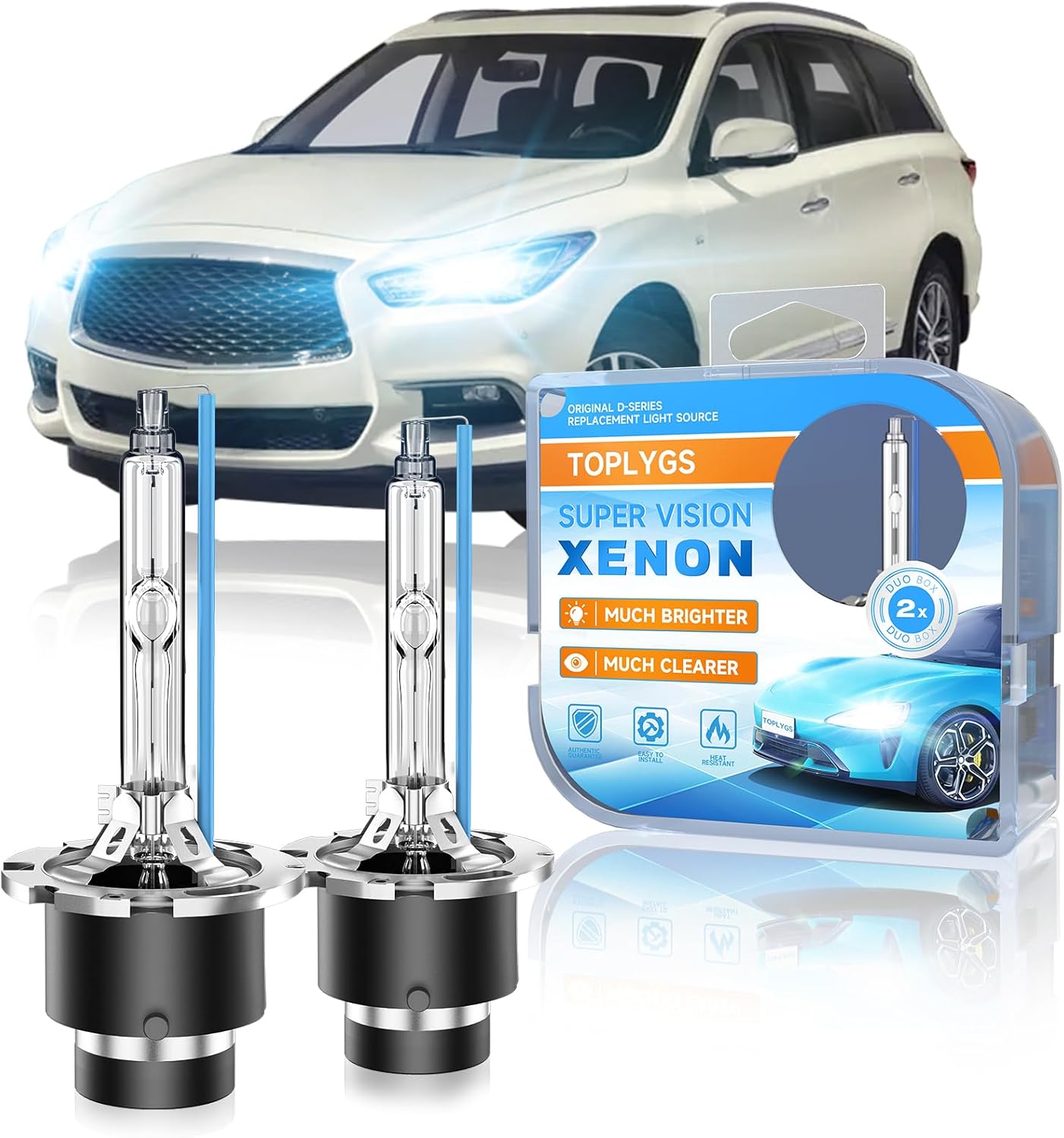 D2S HID Xenon Headlight Bulb Fit Acura 8000K Blue, 35W OEM High Low Beam Xenon Lights, Pack of 2