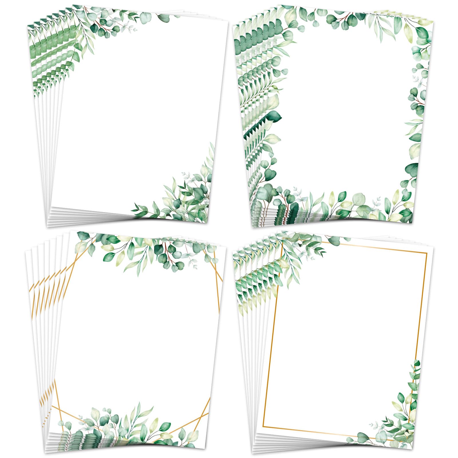 AnyDesign 48 Sheet Leaves Border Stationery Writing Paper Greenery Letterhead Paper Eucalyptus Border Paper Notes Greeting Paper for Wedding Party Invitations School Printing, 8.5 x 11 Inch