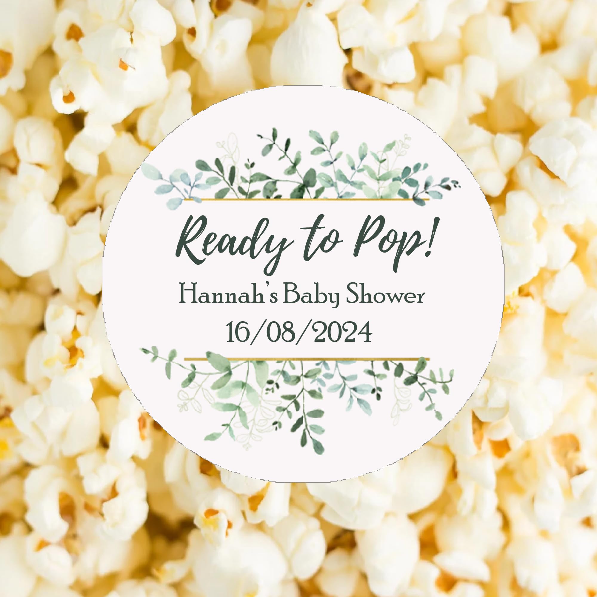 Treasured Forever Limited Green Personalised Baby Shower Stickers Thank You Popcorn Cone Stickers, Favour Bag Stickers, Ready To Pop, New Born, Gender Reveal - Floral