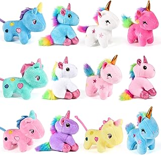 12Pcs Mini Plush Unicorn Stuffed Animals Unicorn Party Favor Bulk Toys Assortment 4.8" Inch Keychain for Goodie Bag Stocking Stuffers Pinata Fillers Kid Girl Birthday Party Favor Gift Carnival Prize