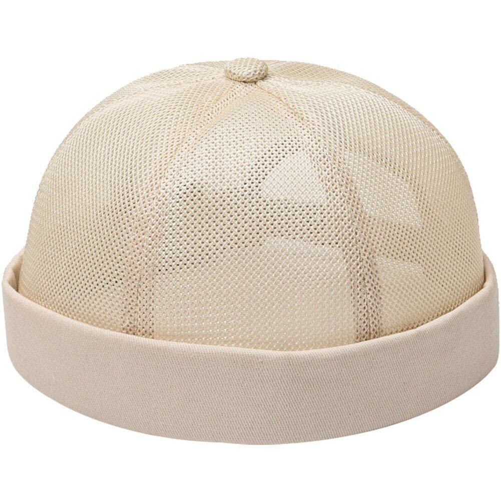 Casiler Unisex Beige Brimless Hat Docker Cap Summer Mesh Beanie Hat Adjustable Retro Rolled Cuff Brimless Cap Casual Skull Caps