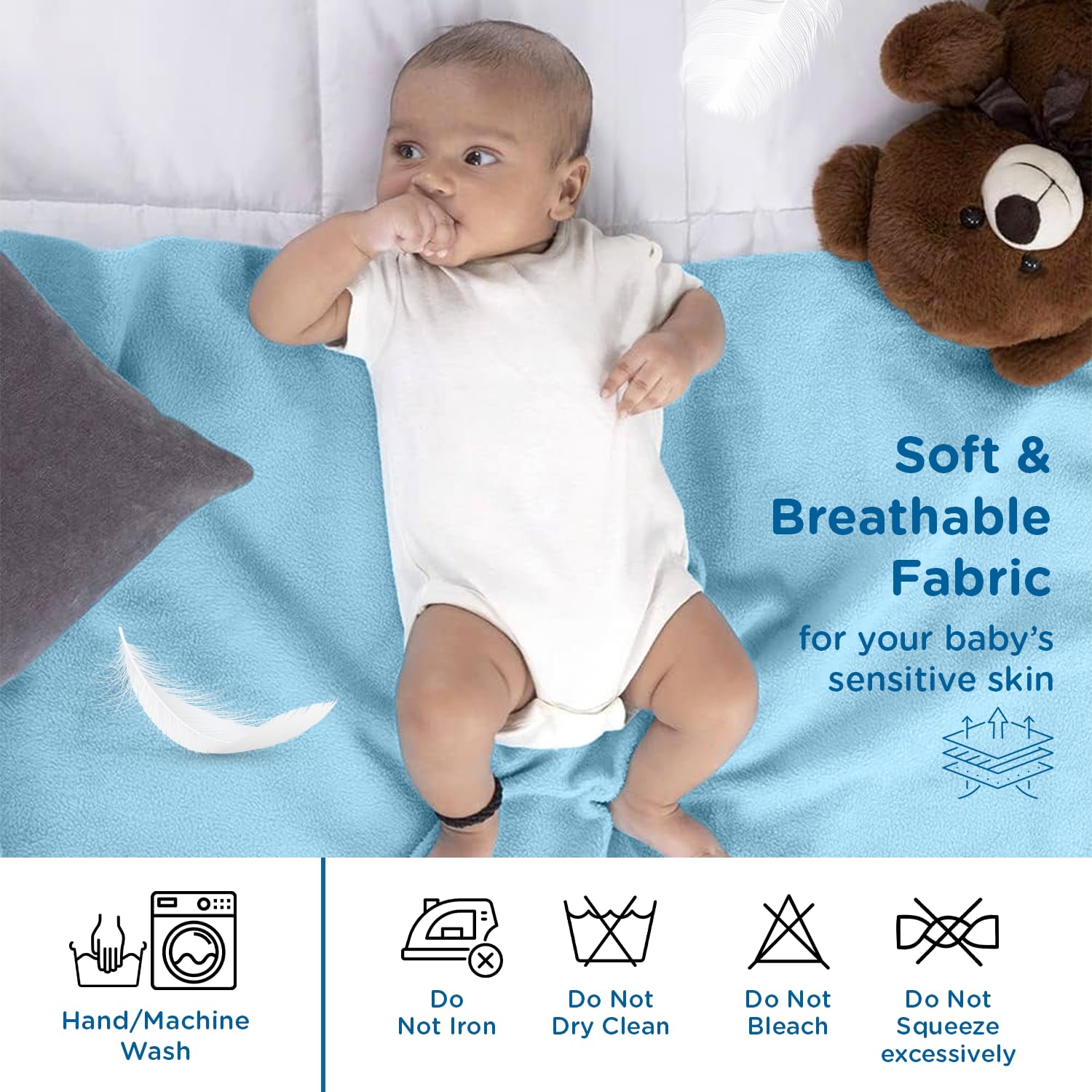 Mee Mee Instadry Cotton Bed Protector Mattress | Ultra-Absorbent Quick-Dry Sheet for Newborns, Soft & Breathable, Reusable Waterproof Cot Sheet for Toddlers, Skin-Friendly- 140x220cm (Blue) - Image 7 thumbnail
