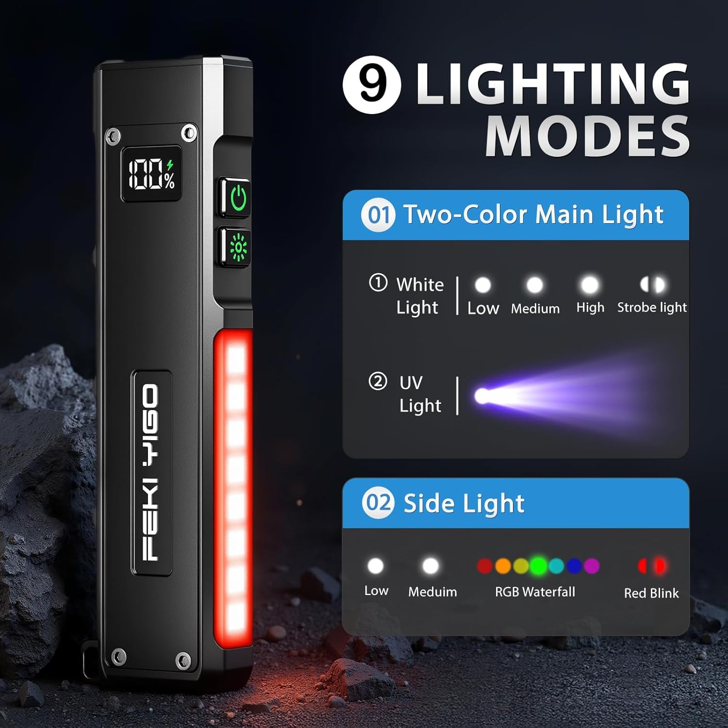 Feki Yigo Flat EDC Flashlight, 1800 Lumens Rechargeable Pocket Flashlight with 365nm UV, RGB & Red Light, Magnetic Work Flashlight, Digital Display, IPX4 Waterproof for Camping, Mechanics,(Orange)