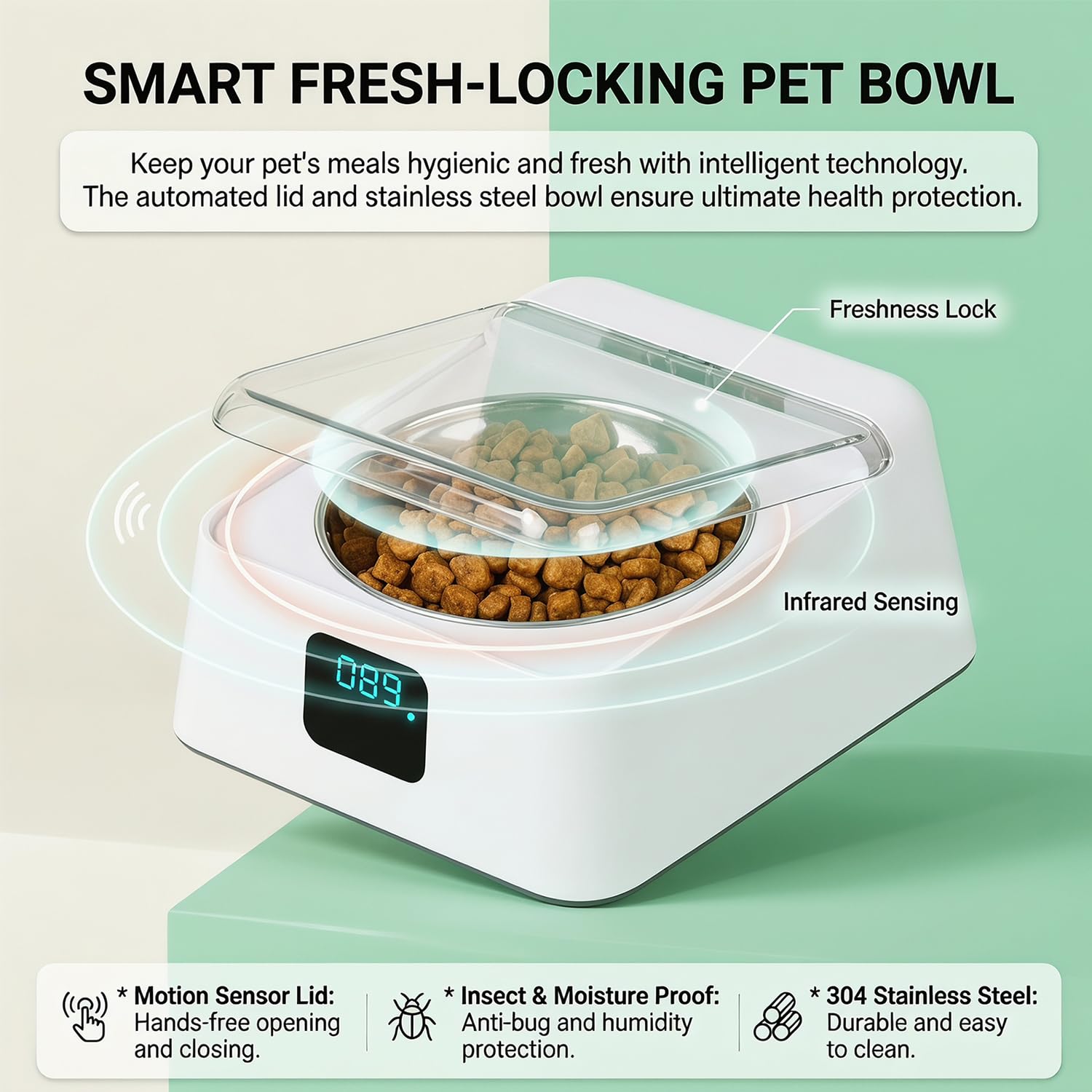 Nassfutterautomat für Katzen, 350ml Katzenfutter Automat mit Infrarot Sensor, Automatischer Futternapf mit aufklappbarem Deckel Für kleine & mittelgroße Hunde und Katzen & für Nass- & Trockenfutter