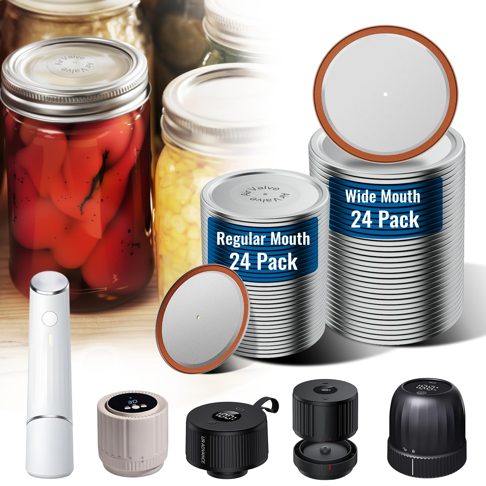Mason Jar Lids-48 Pack Total- 24 Wide Mouth &amp; 24 Regular Mouth Canning Lids, Vacuum Seal for Ball, Kerr &amp; More, Compatible with Electric Vacuum Sealers, Food Grade Canning Supplies
