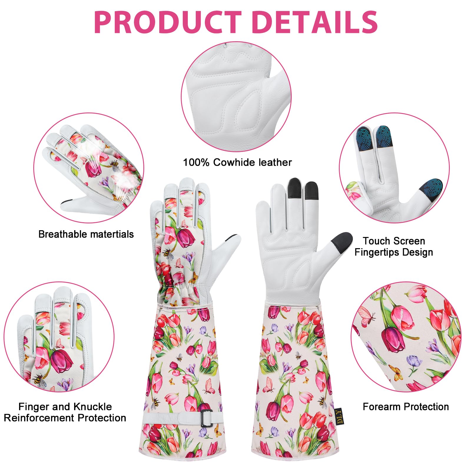 DLY Gardening-Gloves-for-Women, Thorn-Proof Long-Leather Garden Gloves - Image 2