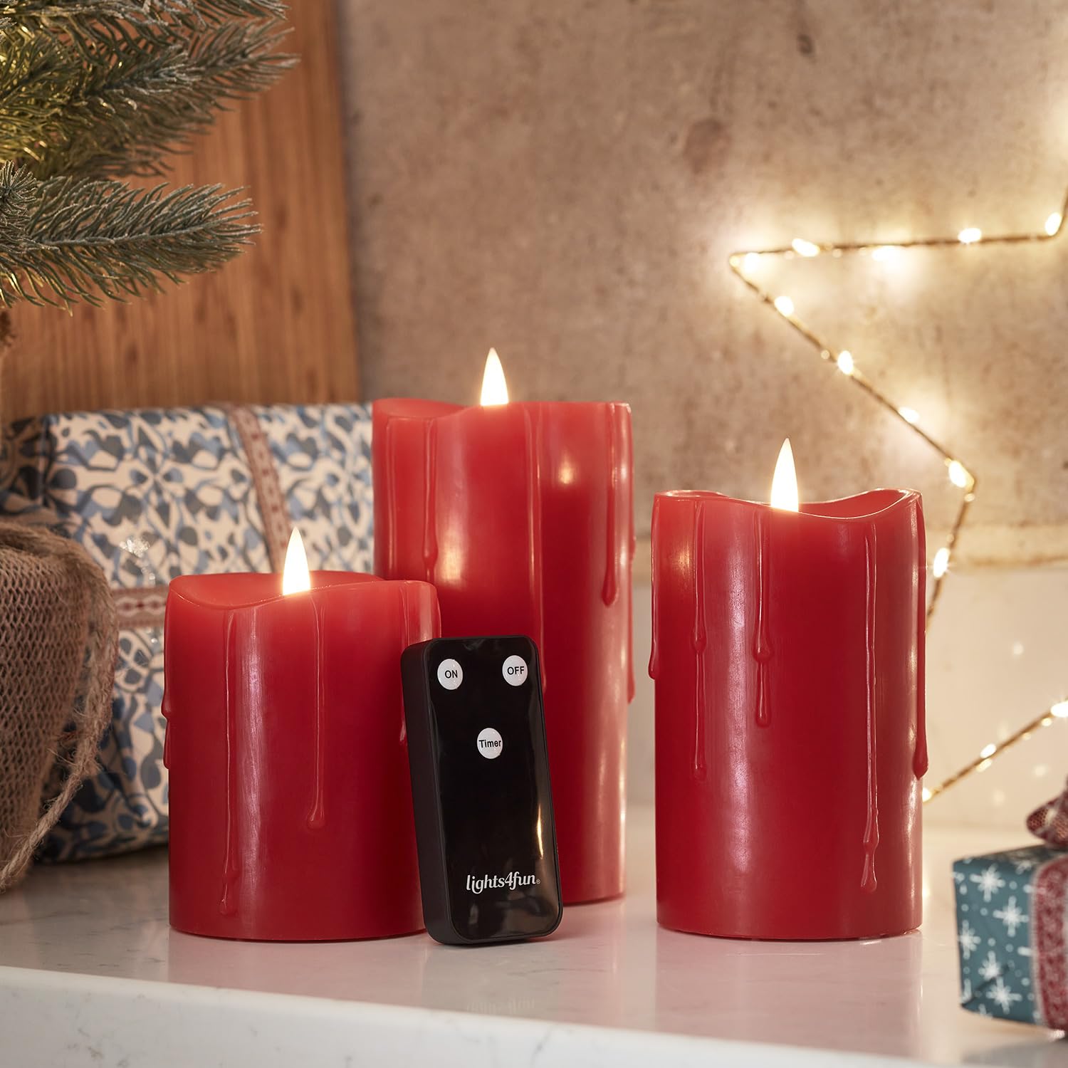 Goobay LED Echtwachskerzen 4er Set - Timerfunktion Mit 3D Docht