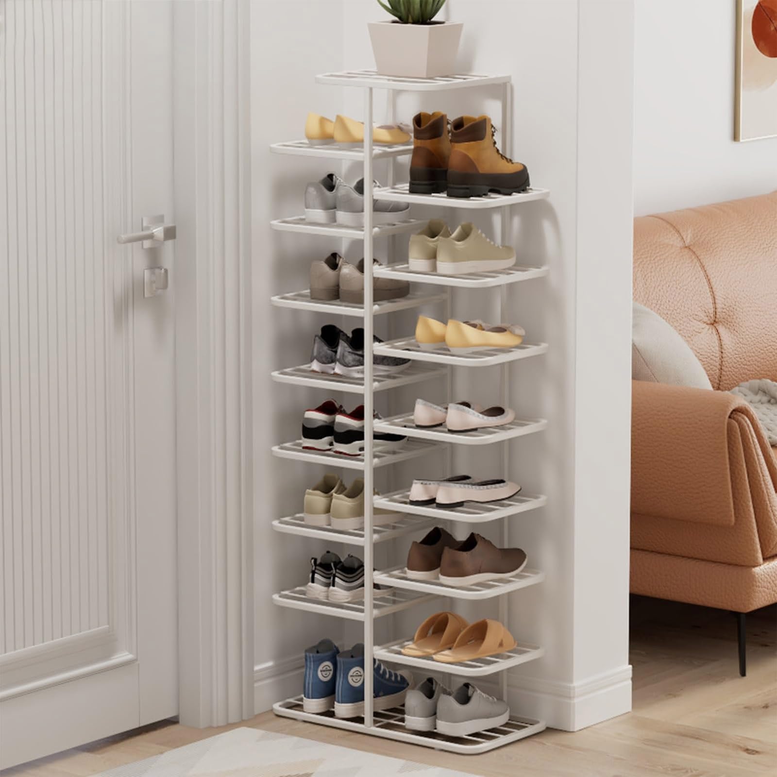Gold Shoe Rack, 3-10 Tier Vertical Storage Tower, Ripiano a Doppia Fila in Metallo Stretto con Livelli Regolabili per l'armadio Entryway, organizzatore Sottile per Gli Stivali da Tacchi Sneakers
