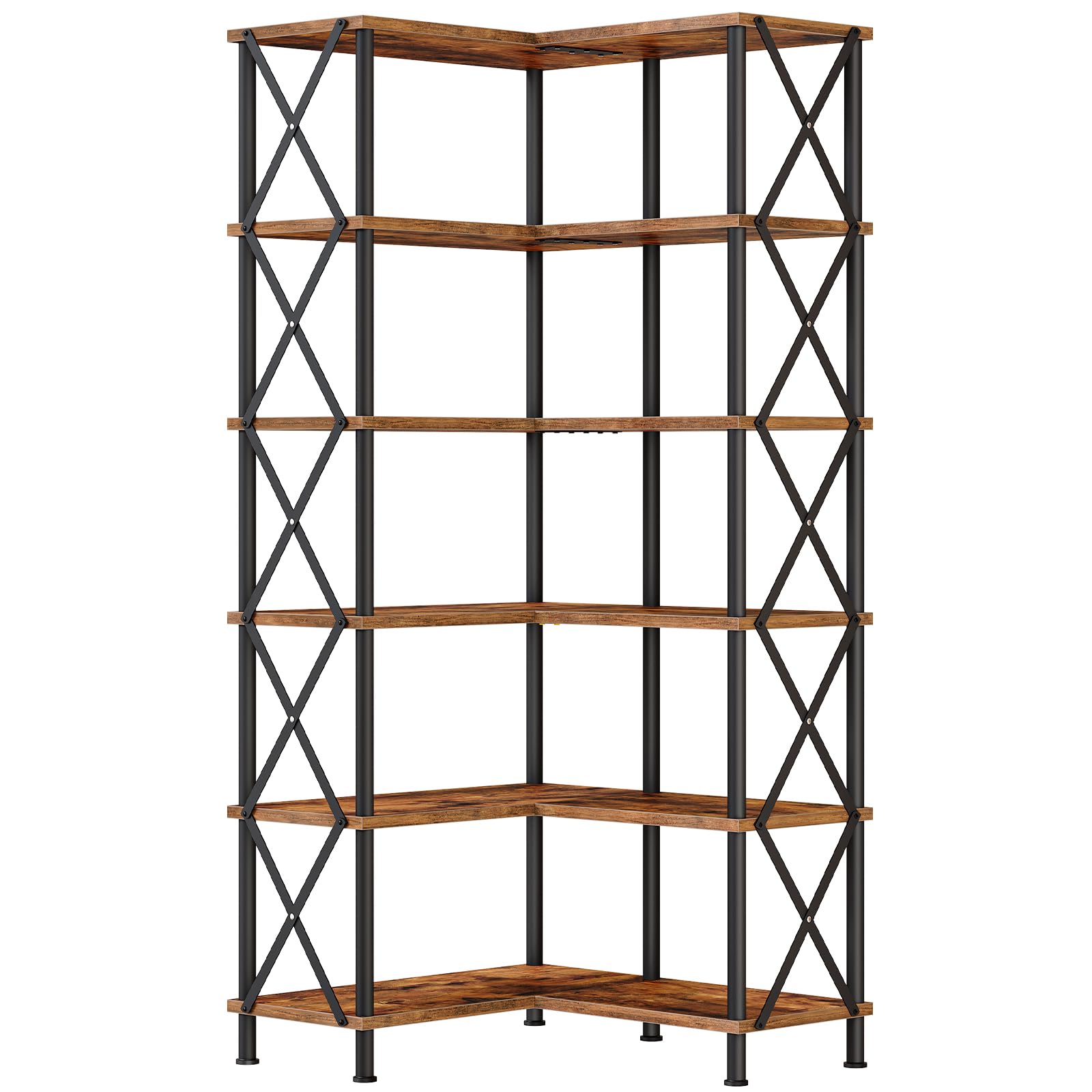 HOOBRO Corner Bookshelf, 6-Tier L-Shaped Bookcase, Industrial Open Display Shelf Tall Storage Organizer, Vertical Storage Rack, for Living Room, Home