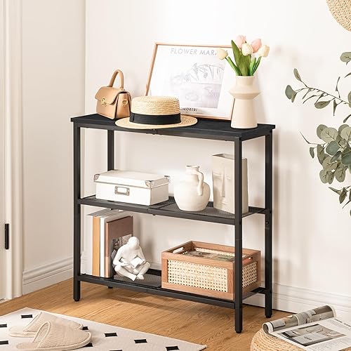 Miniatura 4 de HOOBRO Mesa consola estrecha de 29.5 pulgadas, mesa de entrada de 3 niveles, mesa de sofá delgada con estantes, mesa auxiliar, mesa de exhibición,