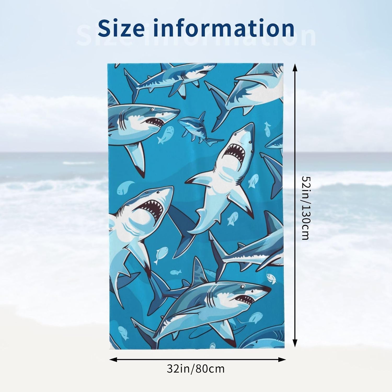 Shark Pattern Beach Towel 31inx51in, Ocean Sand-Free Microfiber Bath Towel Ultra Soft Quick Dry Pool Towel Absorbent Towel Lightweight Towel for Swimming Bathroom Decor image 3