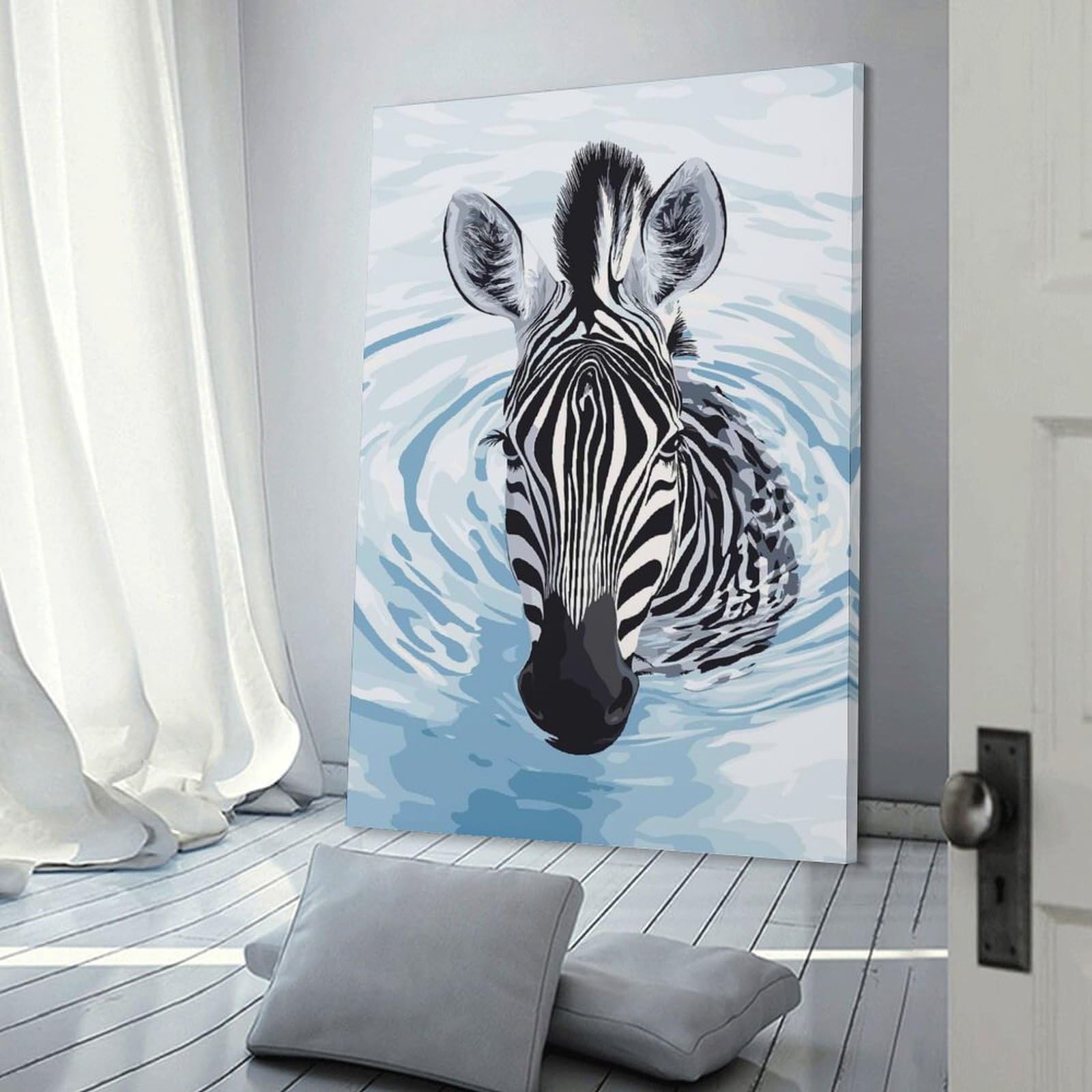 Junmoney Zebra in Water Digital Art Home Decor Wall Art 24x36inch(60x90cm), for Restful Interiors, Bedrooms Or Small Rooms, Decorative Wall Art for Cosy Rooms