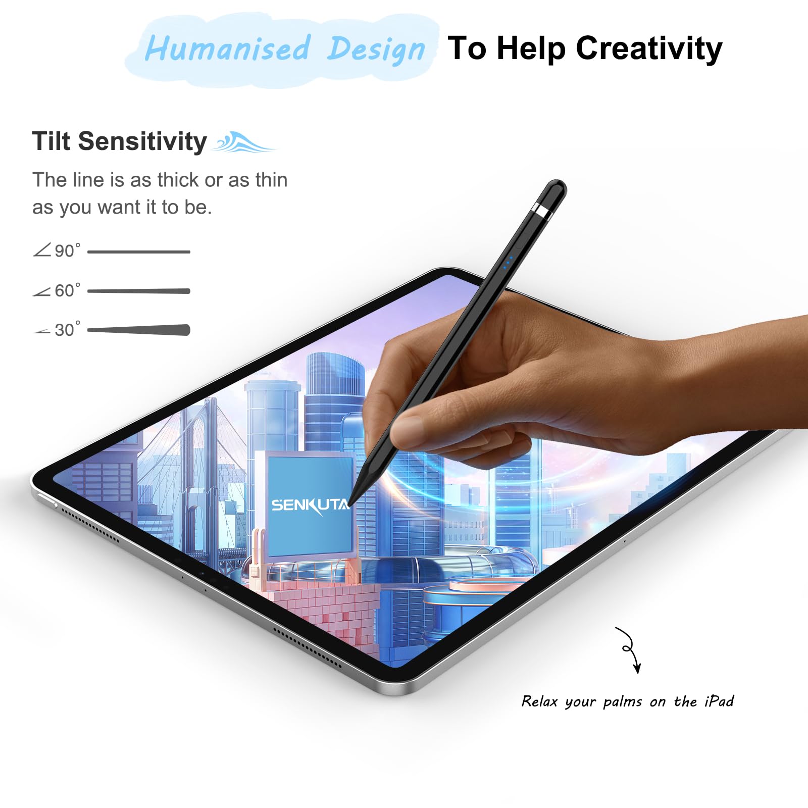 Pencil 1° generazione per iPad 2018-2025, 20 mins con ricarica rapida USB-C & inclinazione & aspirazione magnetica, pennino capacitivo per iPad 11-6 Gen