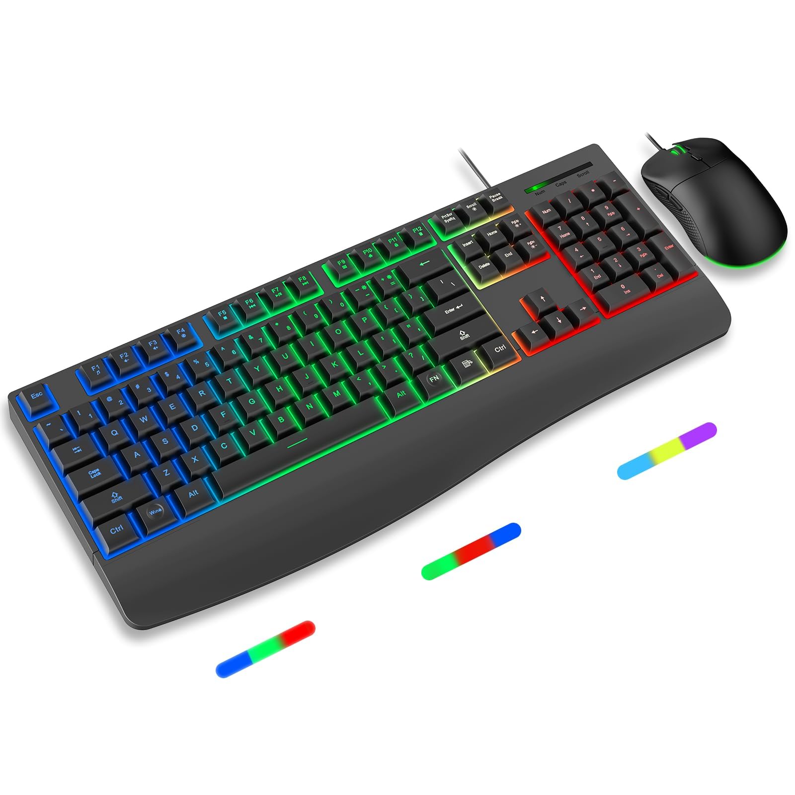 EDJO Wired Keyboard And Mouse Combo,Light Up Letters,Wrist Rest,3-Color Rgb Backlit,4 Dpi Adjustable Large Mouse,Ergonomic Full-Size Computer Keyboard For Windows,Mac,Edjo(Matte Black)-picture-11