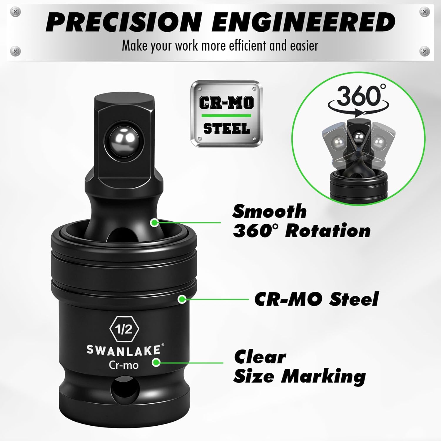 30-Piece 1/2" Drive Impact Socket Set, Standard SAE (3/8-1 inch) and Metric (10-24mm) 6 Point CR-V Steel Deep Socket, Ratchet Handle, 3" & 5" Extension Bar, CR-MO Impact Universal Joint