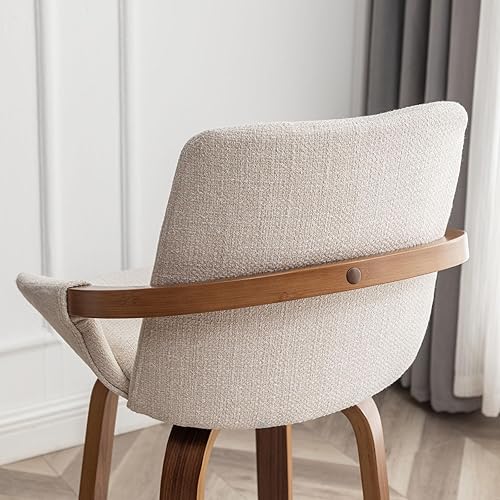 Miniatura 3 de LUNLING Taburetes de bar de altura de barra de 25.6 pulgadas, sillas de bar retro modernas de mediados de siglo, con aspecto de lino beige carbón,