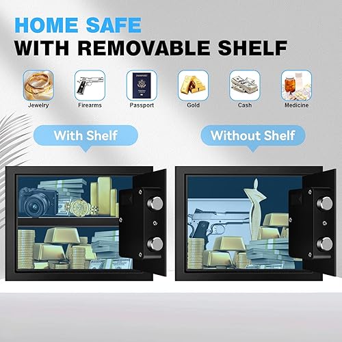Miniatura 7 de Caja de seguridad impermeable a prueba de fuego pequeña de 1.3 Cub para uso doméstico, caja fuerte de seguridad y caja de bloqueo con sensor LED