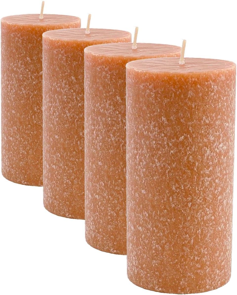 Root Candles Unscented Pillar Candles Beeswax Enhanced Textured Timberline™ Pillar Candle, 3 x 6-Inch, Rust (Pack of 4)