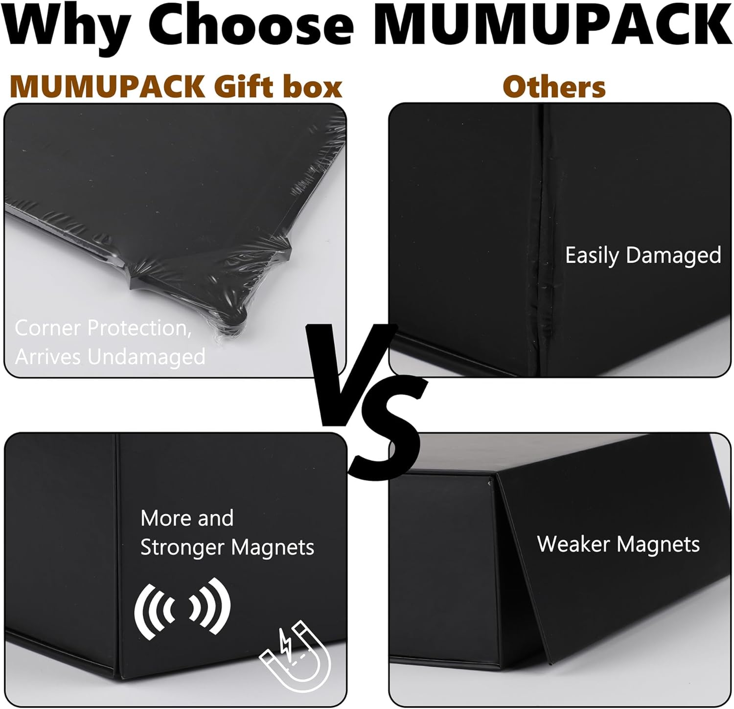 6 Pack Black Gift Boxes With Lids,12x8x4.5 Inch Bridesmaid Proposal Box And Printable Stickers,Proposal Boxes With Ribbon For Wedding, Packaging, Present, Birthday