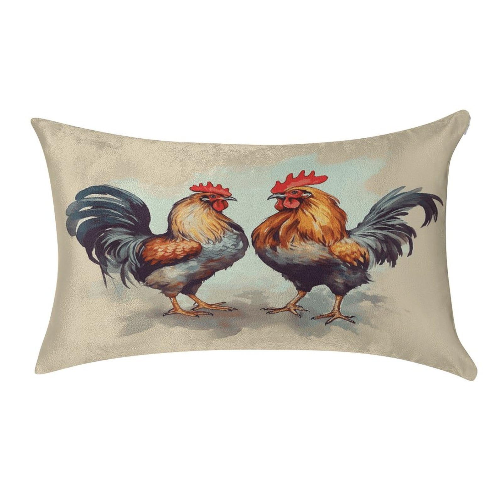 FekiLoot Rooster and Hen Pillow Covers Luxury Velvet Oblong Pillowcases Rectangular Throw Pillows Case Decorative Velvet Cushion Covers Ultra Soft Lumbar Pillow Shells 12 X 20 in