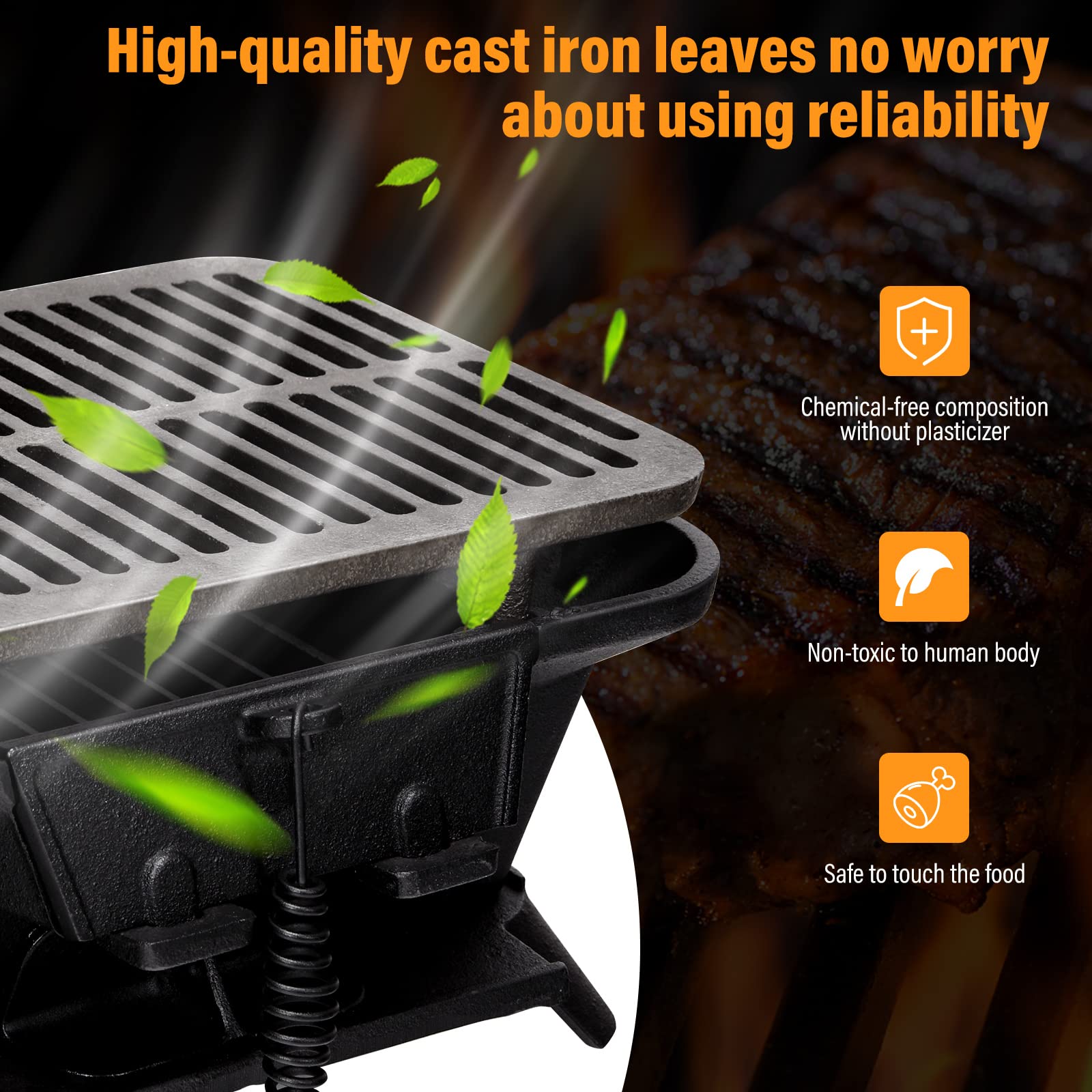 COSTWAY Cast Iron Charcoal Grill, Portable Tabletop BBQ Grill with
