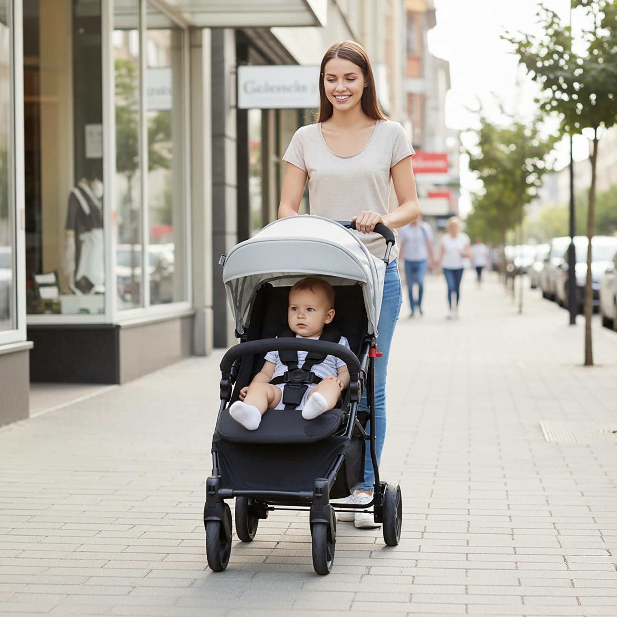 Asalvo PICKY Silla de paseo, Carrito bebé, Carro para bebés, Confortable, Segura, Capota con Ventana, Freno Trasero, Maniobrable, Plegado compacto, Carga máxima 16 kg, Gris