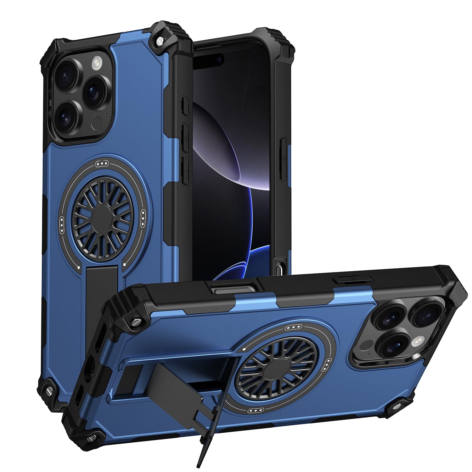Coque iPhone 16 Pro Max antichoc bleu avec support caméra MagSafe - 7