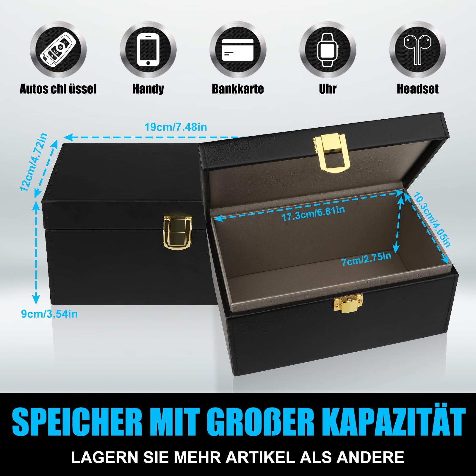 Keyless Go Schutz | Faraday Box | Funkschlüssel Abschirmung | RFID Blocker | Keyless Go Box Gross | RFID Box | XXL | Kunstleder Schwarz