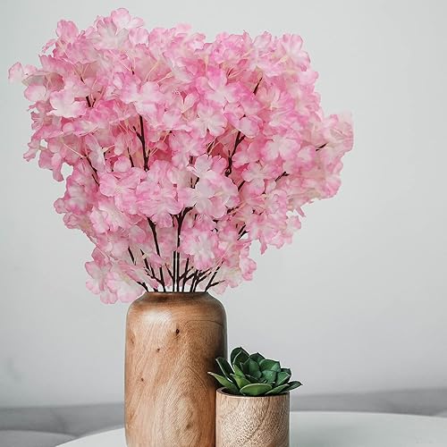 Miniatura 5 de SNAIL GARDEN Paquete de 2 flores artificiales de cerezo, ramas de flor de cerezo de seda de 19.7 pulgadas, tallos de flor de cerezo rosa sintético,