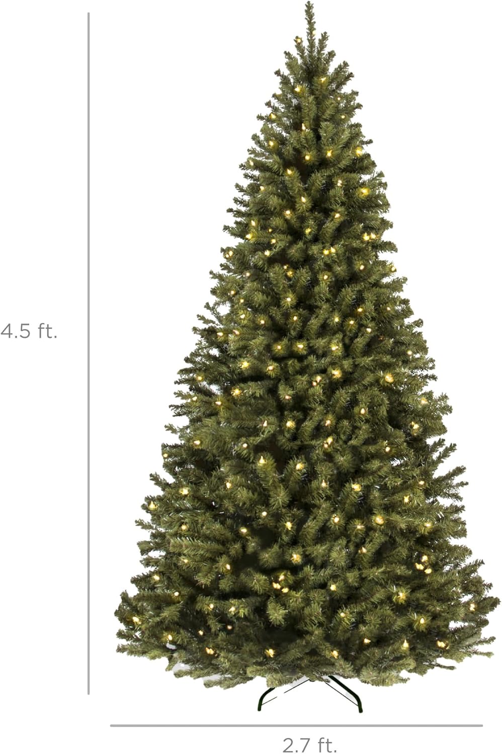 best choice products artificial christmas tree, 4.5ft premium pre-lit realistic spruce holiday décor w/dense branches, metal base - green spruce 4.5ft green spruce