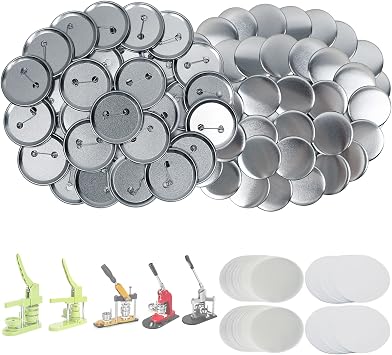 Mostme 200 Sets 800 Pcs Total 2.25 inch Button Maker Supplies, 58mm Button Supplies Parts for Buttons Maker Machine, Buttons Making Supplies Includes Metal Pin Back&Shells, Blank Paper&Clear Film