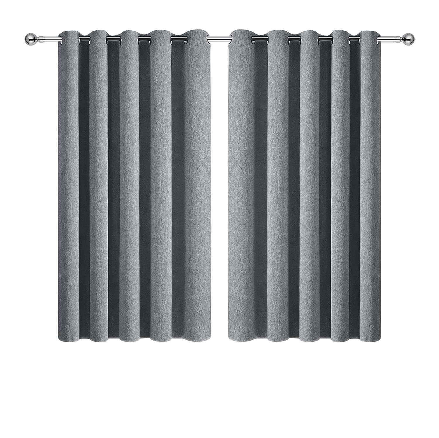 Aspire Homeware Grey 100% Blackout Curtains For Bedroom Eyelet 46X54 Inch Linen Curtains For Living Room 2 Panels With Tiebacks
