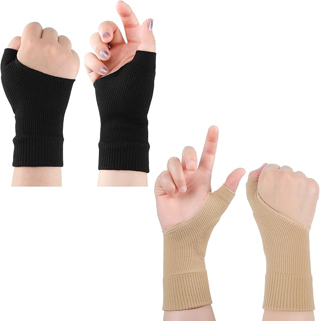 2 Pairs Thumb Compression Arthritis Gloves Gel Hand Wrist Support Gel Thumb Protect Support Thumb Arthritis Hand Wrist Brace for Sport Pain Relief Men and Women Fits Both Hands, L, Nude Color Black