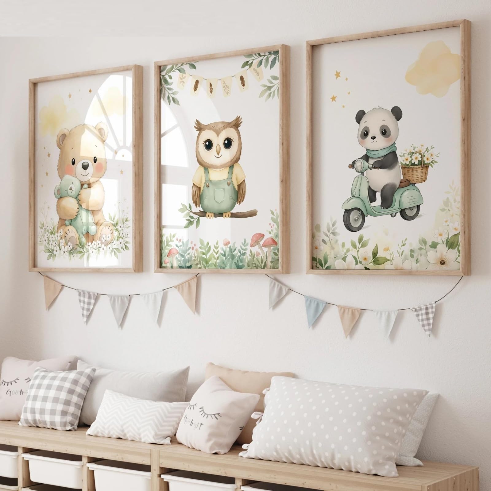 Baibexing Cartoon Owl Panda Wall Art Print Canvas Painting Poster Picture For Living Room,Bedroom,Kids Room Home Decor 40X60Cmx3Pcs Unframed