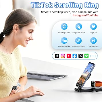 TikTok Scrolling Ring Remote Control,Page Turner for iPad iPhone & Android Tablet,Bluetooth Camera Remote, Scrolling Ring for TikTok,YouTube,Instagram,iOS,Android (Black)