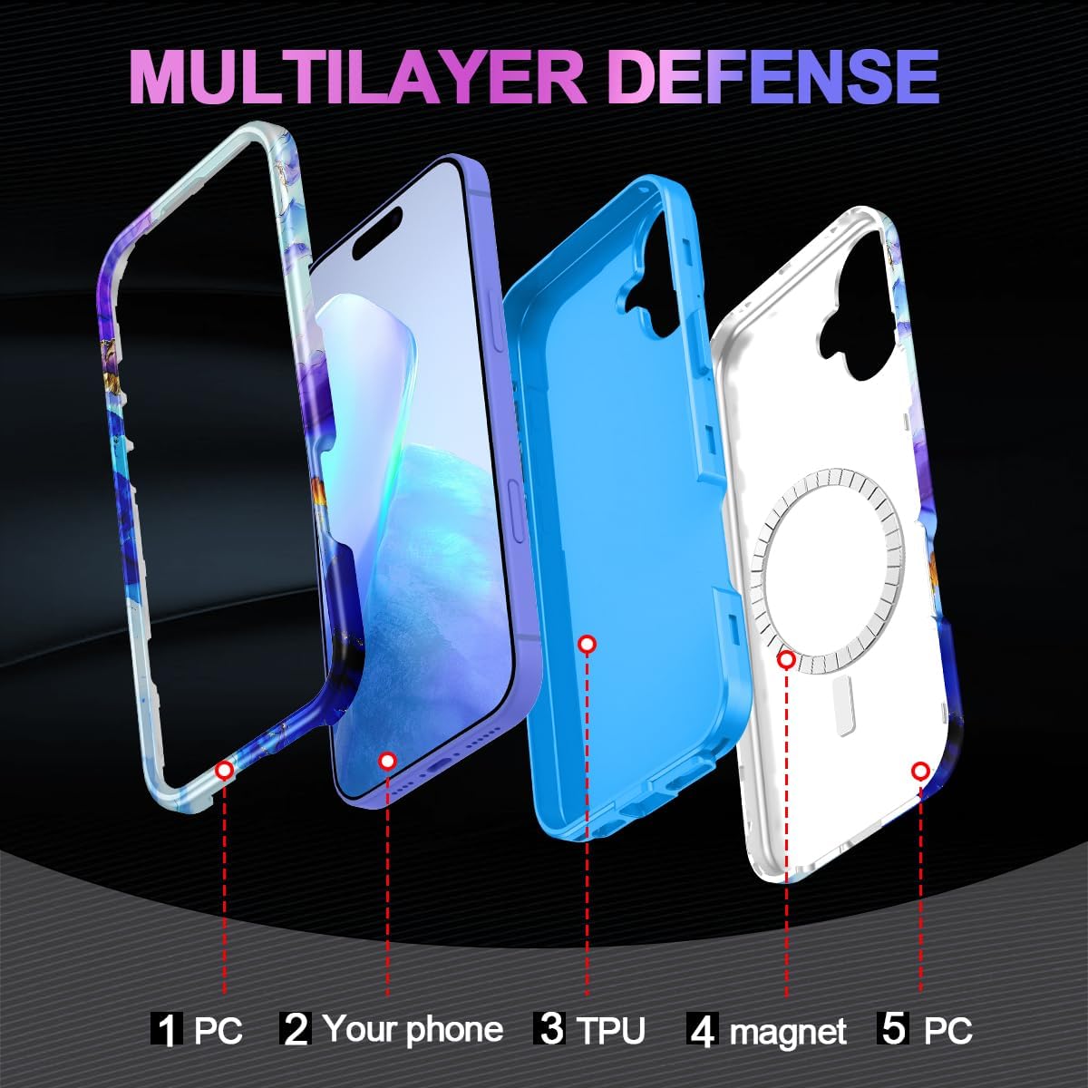 Casetego for iPhone 16 Plus Case,Compatible with MagSafe,[Military Grade Drop Test] Full Body Protection Slim Shockproof Rugged Marble Women Girls Case for iPhone 16 Plus 6.7 inch,Azure Blue - Image 4