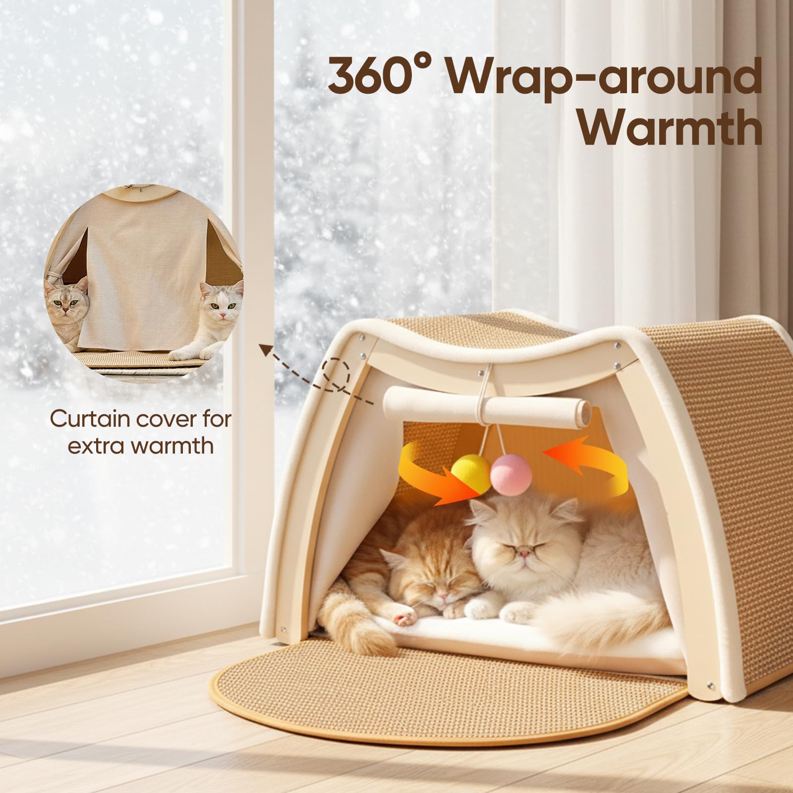 Casa de Madera para Gatos, 2 en 1 Rascador y Tienda para Gatos, 50x40x32 cm Cama para Gato, Cueva para Gatos con Cojín, Ideal para Gato Pequeños y Medianos