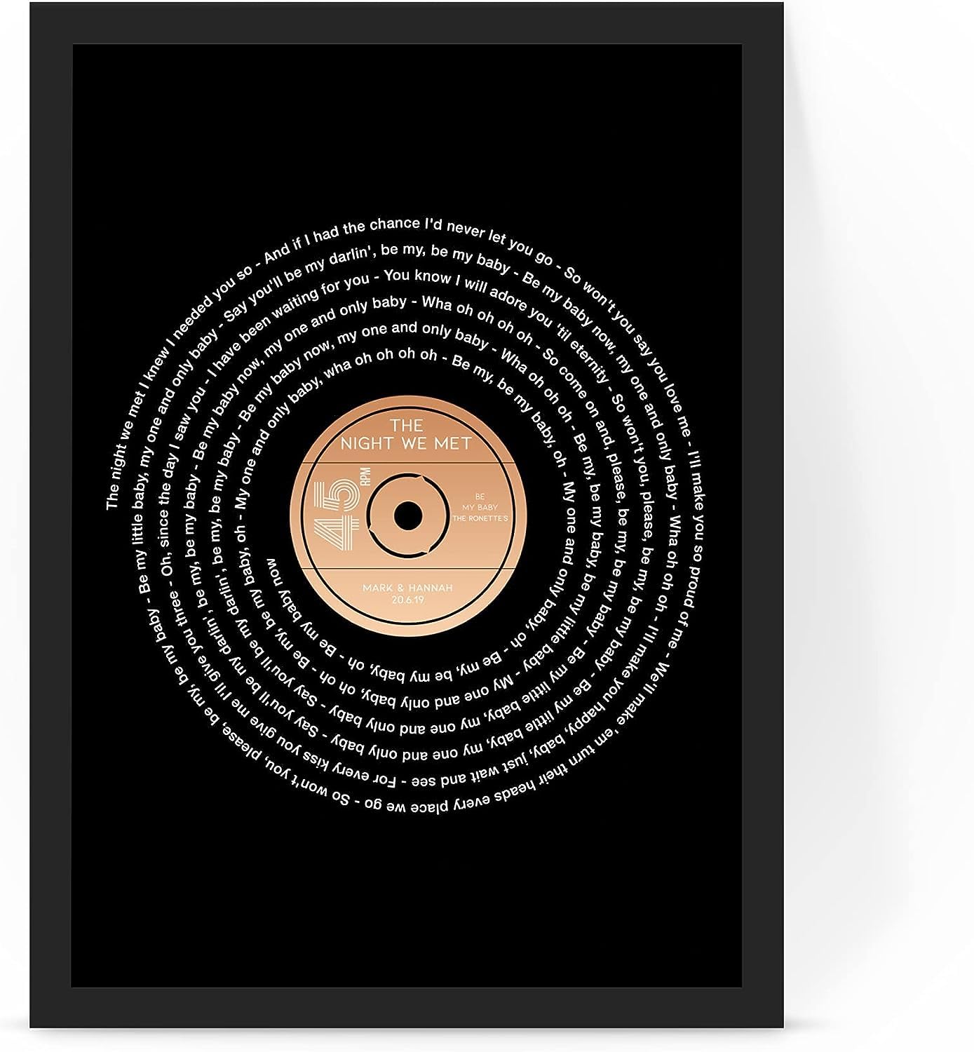 forefrontdesigns Personalised Song Lyric Art - Framed Song lyrics with your choice of special song - Vinyl record gift (A4 print with frame)