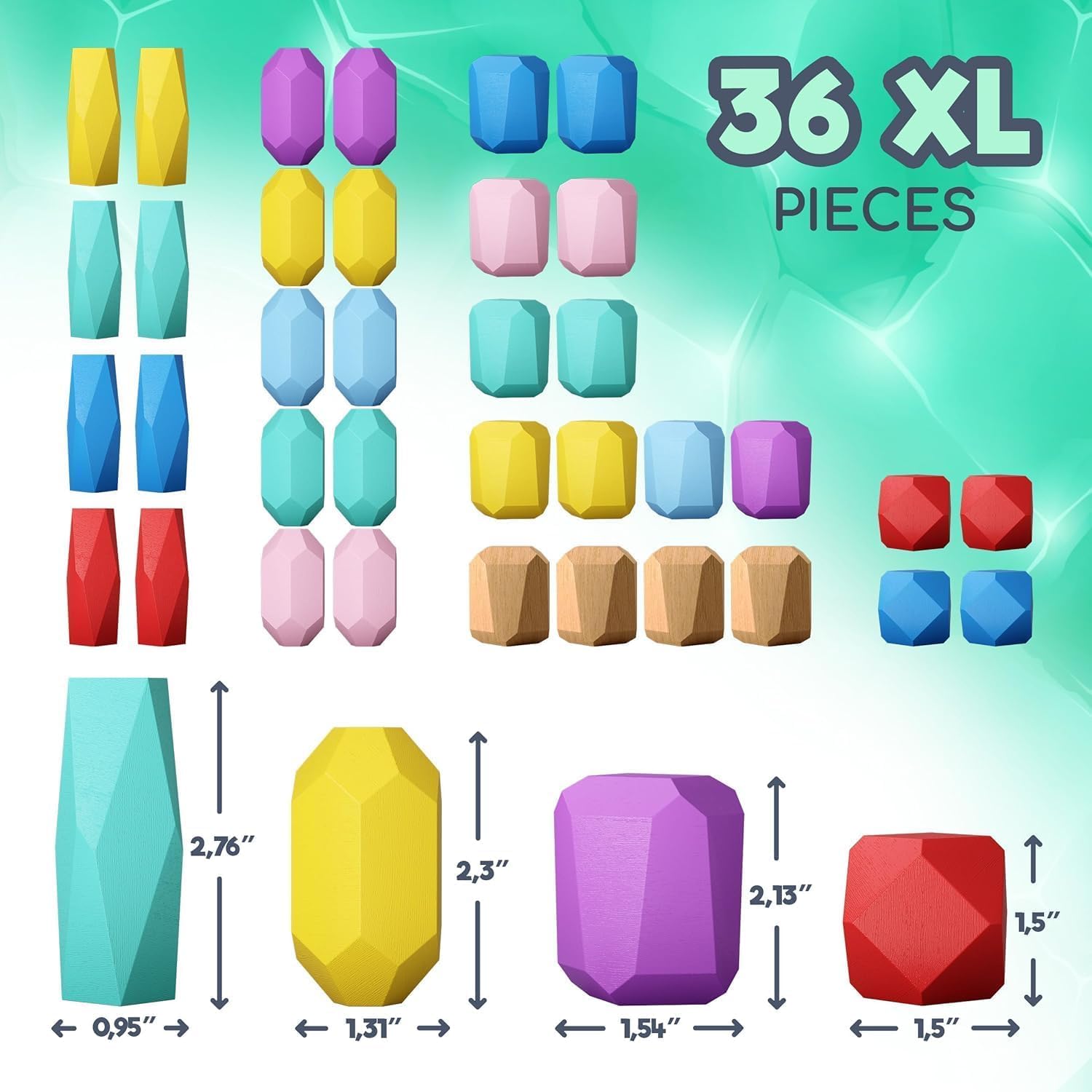 Drewniane klocki do układania klocków – Montessori Toys for 1, 2, 3, 4, 5, 6 Year Old Toddlers and Kids, No Choking Hazard – Building Rocks Stones Games, for Girls and Boys