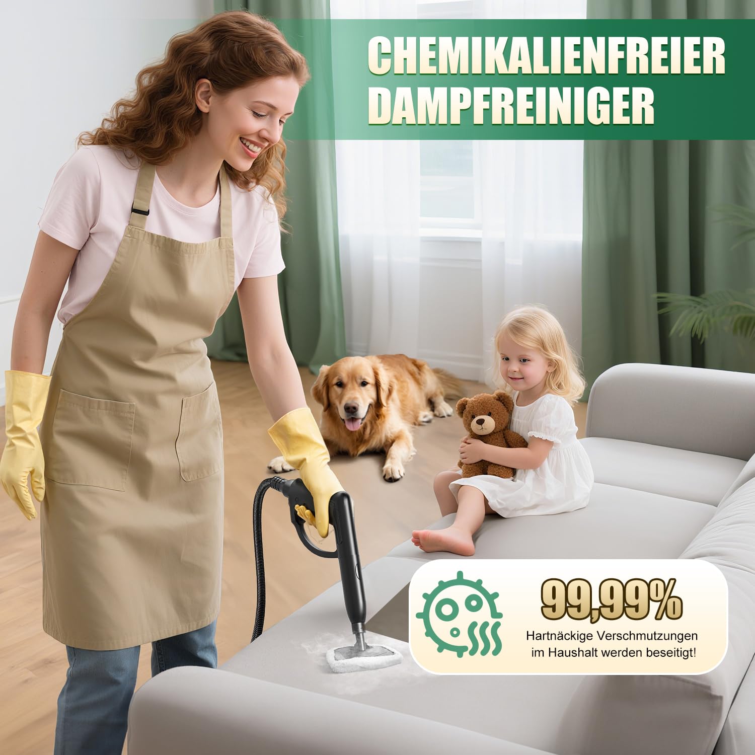 Rolipo Dampfreiniger, Dampfdruck: 4 Bar, Leistung: 2000 W, Tank: Max 2 L, Nutzungsdauer: 40 Minuten, mit Bodenreinigungsset, Düsen und Rundbürste von Böden, Sofas, Polstermöbel und Autos