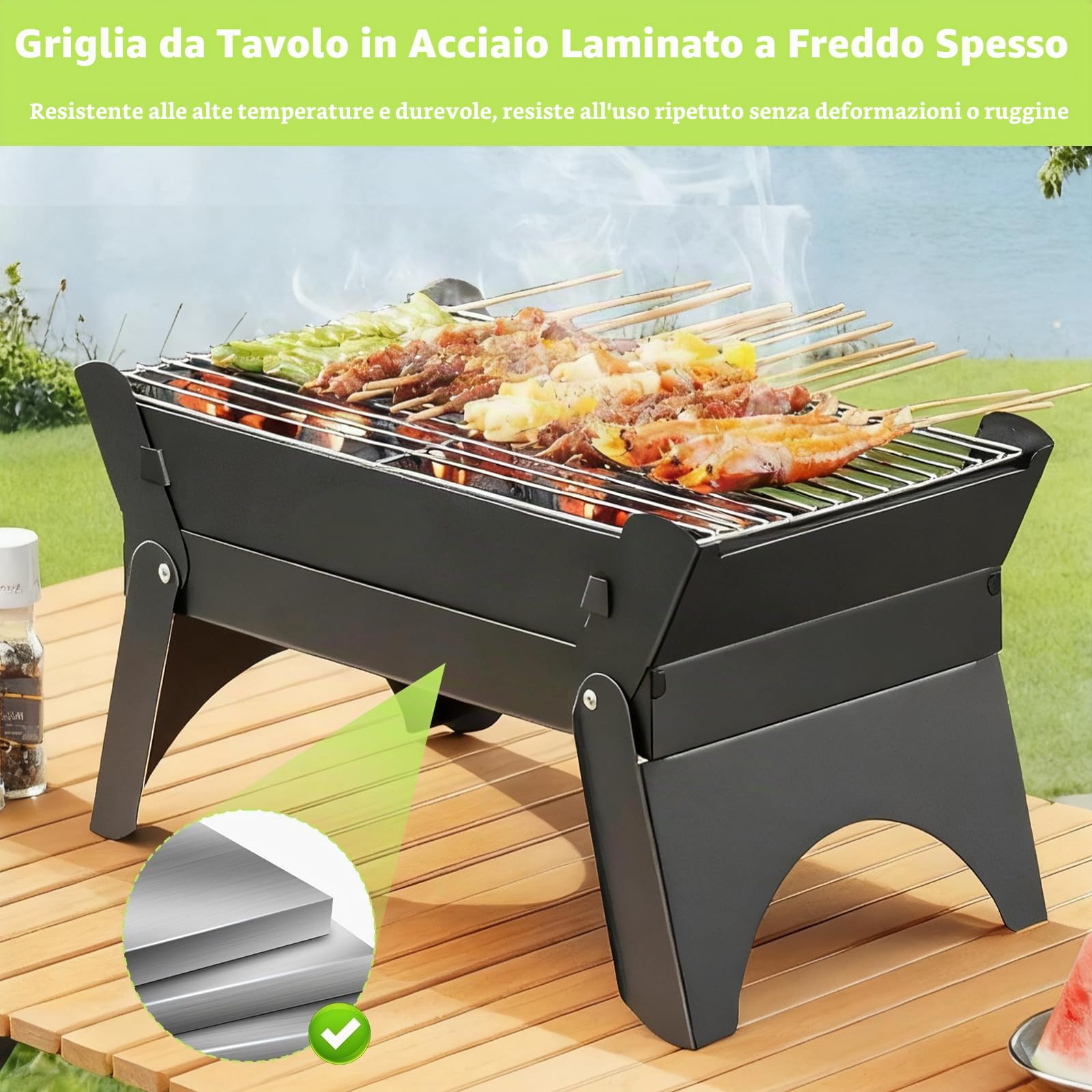 Barbecue portatile a carbonella, griglia pieghevole da tavolo, piccola 2-6 persone, barbecue a carbonella da viaggio all'aperto per picnic, zaino in spalla, giardino, terrazza, campeggio, viaggi