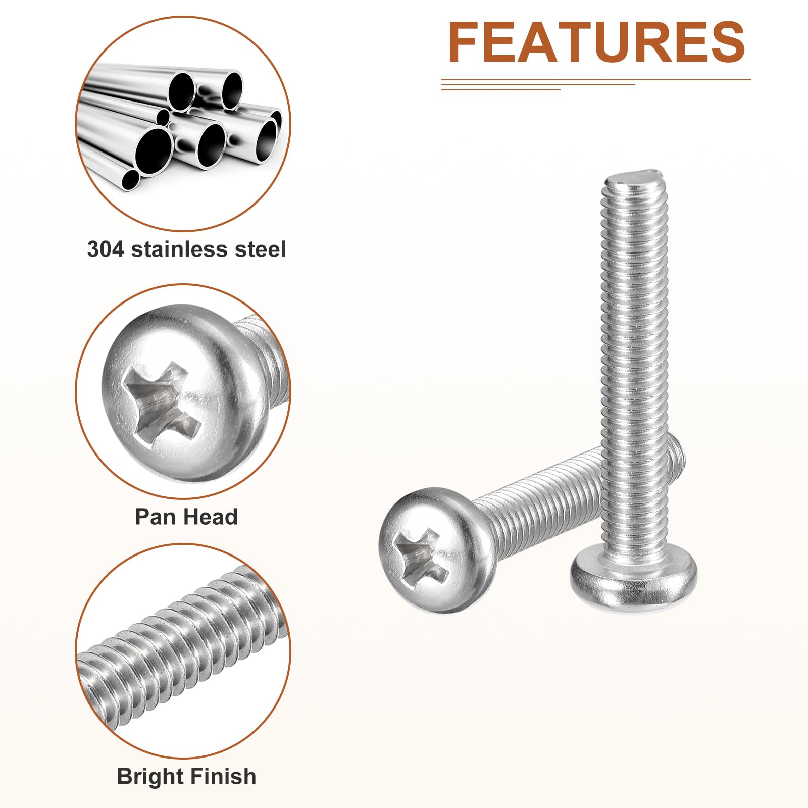 DTGN M5x30mm Pan Head Machine Screws, 50Pcs 304 Stainless Steel, Phillips Drive, Metric Coarse Full Thread, Bright Finish - Image 4